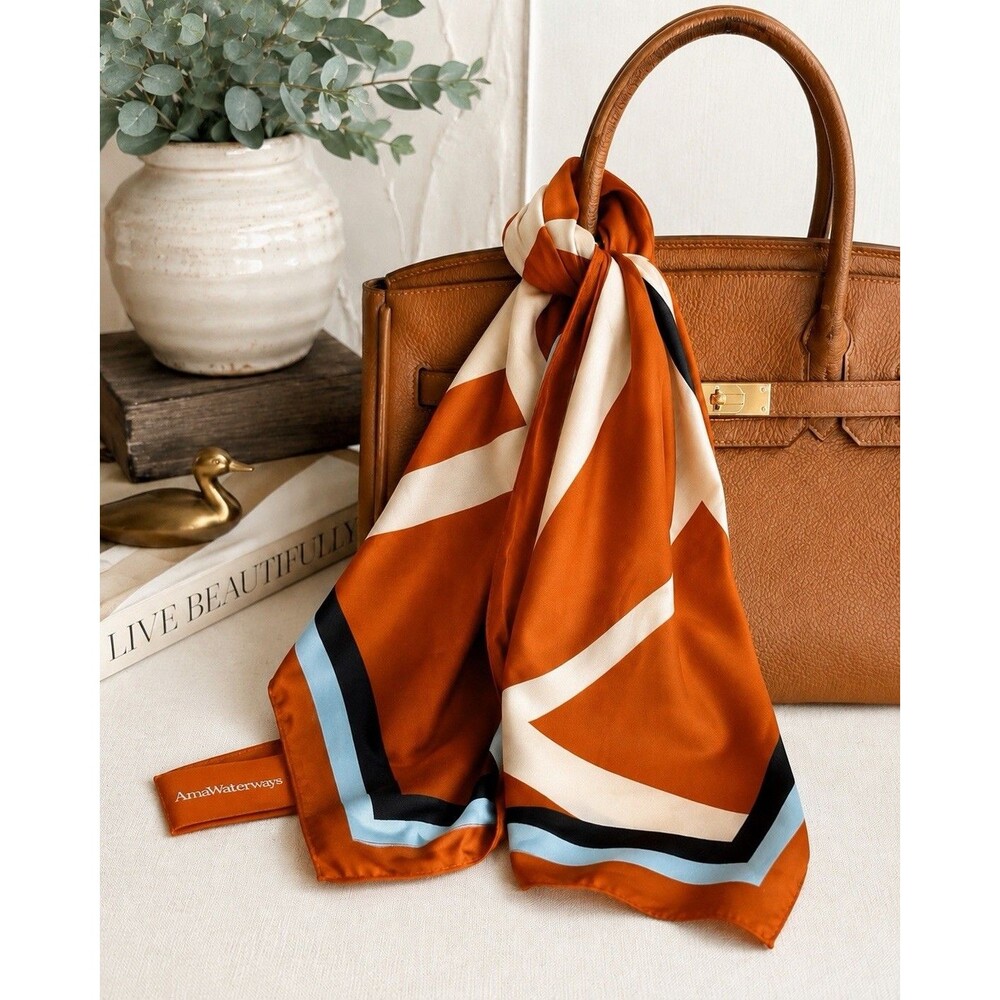 AmaWaterways Rust Orange Square Scarf 24” Abstract Geometric Neck Hair Bag Scarf